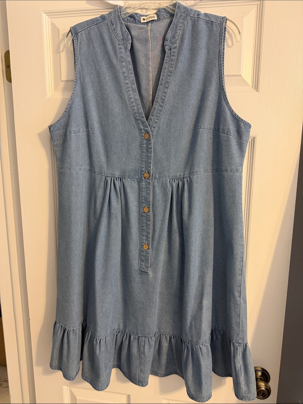 Blue Denim Look Button-Front Casual  Dress